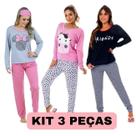 Kit 3 pijamas longo feminino fechado personagem