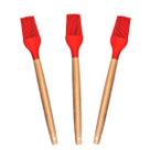 Kit 3 Pincéis Culinário Silicone Cabo Madeira 32cm Vermelho-