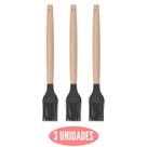 Kit 3 Pincel Culinário Silicone Preto Cabo Bambu Cheff