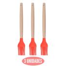 Kit 3 Pincel Culinário Silicone Vermelho Cabo Bambu Cheff