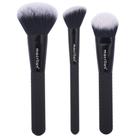 Kit 3 Pincel Maquiagem Profissional Noir Macrilan Base Blush Iluminador Pó Premium Ultramacio