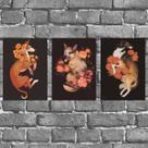 Kit 3 Placas Decorativas Cães Com Flores 18x27cm