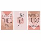 Kit 3 placas decorativas quadro com flor e frase 30x20cm