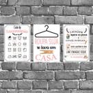 Kit 3 Placas Guia Da Lavanderia Rosa 18x27cm