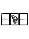 Kit 3 Placas Quadros Decorativos Borboleta Preta Good Vibes Sala Quarto