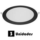 Kit 3 Plafon Led Emb Redondo Preto Branco Quente 18w 22x22