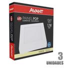 Kit 3 Plafon Led Quadrado Sobrepor 17X17 Painel 12W 4000k Avant