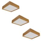 Kit 3 Plafons Quadrado Madeira 40X40 4 Luzes Freijó Kit 3 Plafons Quadrado Madeira 40X40 4 Luzes Freijó