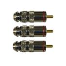 Kit 3 Plug RCA Macho Metal Cromado Ponta Dourada - Vermelho