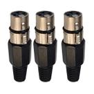 Kit 3 Plug XLR Fêmea Metal Simples Cromado Dreamer
