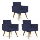 Kit 3 Poltrona Decorativa Nina Cadeira Escritório Recepção Suede Azul Marinho