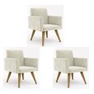 Kit 3 Poltrona Decorativa Nina Cadeira Escritório Recepção Suede Bege