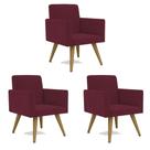 Kit 3 Poltrona Decorativa Nina Cadeira Escritório Recepção Suede Bordo