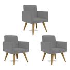 Kit 3 Poltrona Decorativa Nina Cadeira Escritório Recepção Suede Cinza