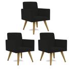 Kit 3 Poltrona Decorativa Nina Cadeira Escritório Recepção Suede Preto