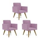 Kit 3 Poltrona Decorativa Nina Cadeira Escritório Recepção Suede Rosa Bebê