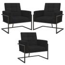 kit 3 Poltronas Base de metal para Sala de Estar Manicure Decorativa Cadeira Estofada Resistente Escritório Recepção