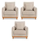 Kit 3 Poltronas Belga Estofada Com Base De Madeira Boucle Bz Desenho do tecido:LisoCor:Cinza-escuro