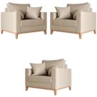 Kit 3 Poltronas Beny Base em Madeira Maciça Recepção Linho Bege Kimi Design