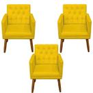 Kit 3 Poltronas Capitone Decorativa para Sala de Estar Recepção Sala de Espera estofada pés palito madeira