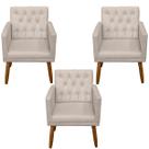 Kit 3 Poltronas Capitone Decorativa para Sala de Estar Recepção Sala de Espera estofada pés palito madeira