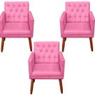 Kit 3 Poltronas Capitone Decorativa para Sala de Estar Recepção Sala de Espera estofada pés palito madeira