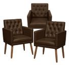 Kit 3 Poltronas Capitone material sintético para Sala de Estar Decorativa Cadeira Estofada Resistente Escritório Recepção Manicure