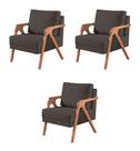 Kit 3 Poltronas Decorativa Mona Suede Grafite - Kimi Décor