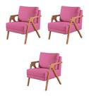 Kit 3 Poltronas Decorativa Mona Suede Rosa - Kimi Décor