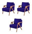 Kit 3 Poltronas Decorativa Mona Veludo Azul Marinho - Kimi Décor