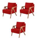 Kit 3 Poltronas Decorativa Mona Veludo Vermelho - Kimi Décor