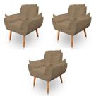 Kit 3 Poltronas Decorativa Opala Sala de Estar Tecido Suede Cappuccino Kimi Decor