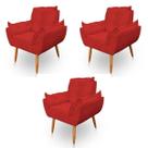 Kit 3 Poltronas Decorativa Opala Sala de Estar Tecido Suede Vermelho Kimi Decor