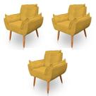 Kit 3 Poltronas Decorativa Opala Sala de Estar Veludo Amarelo Kimi Decor