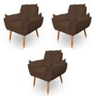 Kit 3 Poltronas Decorativa Opala Sala de Estar Veludo Marrom Kimi Decor