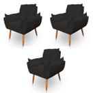 Kit 3 Poltronas Decorativa Opala Sala de Estar Veludo Preto Kimi Decor