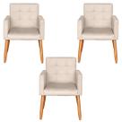 Kit 3 Poltronas Decorativa para Recepção Sala de Estar Sala de Espera estofada pés palito madeira