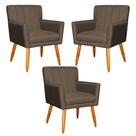 Kit 3 Poltronas Decorativa para Sala de Estar Cecília Linho Marrom - Montanaris Decor