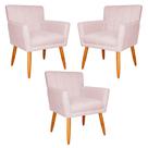 Kit 3 Poltronas Decorativa para Sala de Estar Cecília Suede Rosa Claro - Montanaris Decor