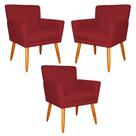 Kit 3 Poltronas Decorativa para Sala de Estar Cecília Suede Vermelho - Montanaris Decor