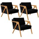 Kit 3 Poltronas Decorativa Para Sala Estar Pietra Estrutura De Madeira L02 Linho Chumbo - Lyam Decor