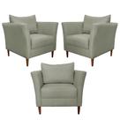 Kit 3 Poltronas Decorativa Sala de Estar Pés Palito Lubbock Couro Fendi G58 - Gran Belo
