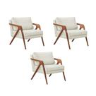 Kit 3 Poltronas Decorativas Mona Premium Base Madeira Maciça Linho Cru