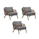 Kit 3 Poltronas Decorativas Mona Premium Base Madeira Maciça Veludo Cinza Kit 3 Poltronas Decorativas Mona Premium Base Madeira Maciça Veludo Cinza