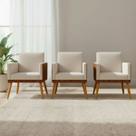 Kit 3 Poltronas Decorativas Para Sala Quarto Recepção Escritório Confortável Luxo Lis Tecido Sintético e Suede
