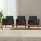 Kit 3 Poltronas Decorativas Para Sala Quarto Recepção Escritório Confortável Luxo Lis Tecido Sintético e Suede