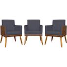 Kit 3 Poltronas Decorativas Para Sala Quarto Recepção Escritório Confortável Luxo Lis Tecido Sintético e Suede