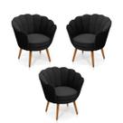 Kit 3 Poltronas Decorativas Pétala Sala de Estar Tecido Veludo Preto Kimi Decor Kit 3 Poltronas Decorativas Pétala Sala de Estar Tecido Veludo Preto Kimi Decor