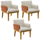Kit 3 Poltronas Decorativas Sala De Estar Beatriz W01 Linho Champagne Material Sintético Camel - Lyam Decor