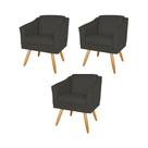 Kit 3 Poltronas Decorativas San Diego Sala de Estar Tecido Veludo Grafite Kimi Decor